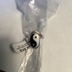 Sterling silver and enamel Yin Yang ring size 8